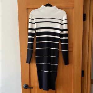 Chic Monochrome Striped Long Sleeve Dress